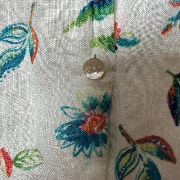 J Jill Love Linen White Floral Button Front Tunic Top Size Medium Sleeveless - Picture 5 of 10